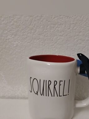 Rae Dunn  Ceramic Mug with Red Interior - "SQUIRREL!"